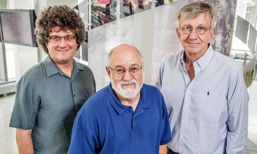 Chemistry professor Jonathan Sweedler, left, microbiology professor John Cronan, biochemistry professor John Gerlt and their colleagues developed a streamlined approach to discovering enzyme function. Photo: By L. Brian Stauffer