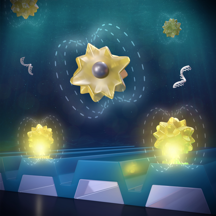 Computer rendering of the magnetic activate capture+digital counting approach for accelerated digital biodetection