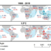 Global distribution of exposure category in the 1986–2019 climate and at 1.5°C of future global warming.