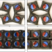 The elastic material with embedded magnets whose poles are color-coded red and blue. Orienting the magnets in different directions changes the metamaterial’s response.