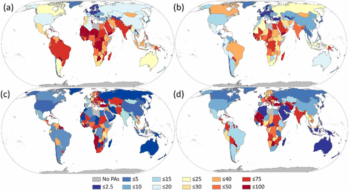 Map depicting protected lands project to have novel or disappearing climates