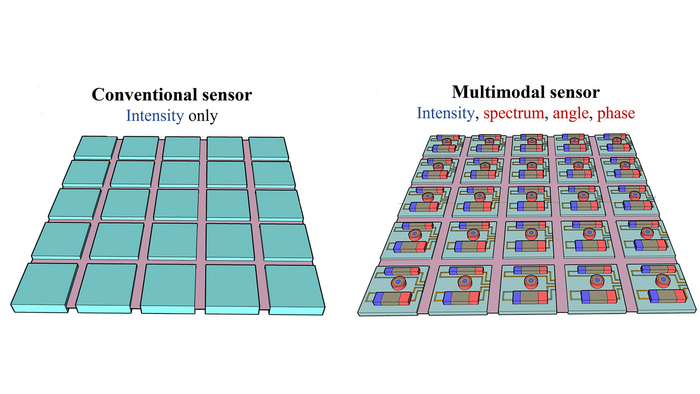 The schematics of (a) a conventional sensor and (b) a nanostructured multimodal sensor