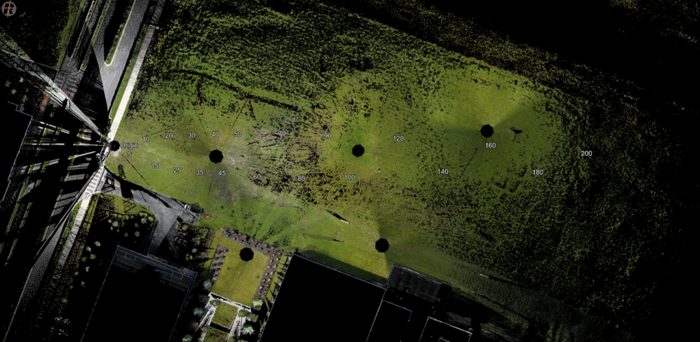 Map and photograph of the 200-meter test area where the performance of different AV lidars was assessed.