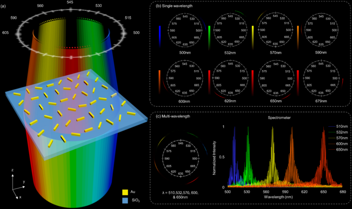 Schematic of ultra-compact high-resolution spectrometer using flat optics.