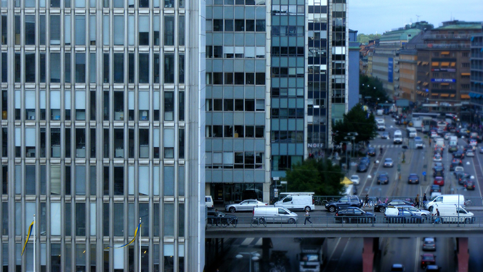 Busy roads near buildings