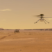 Illustration depicts Mars helicopter Ingenuity during a test flight on Mars