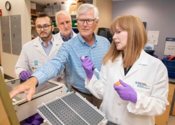 Kameron Kooshesh, David Sykes, David Scadden, and Karin Gustafsson at work in their lab at MGH.