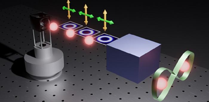 Scheme of the flexible platform implemented to engineer both intra- and interparticle Orbital Angular Momentum based entangled states via quantum dot source. Image credit: Nicolò Spagnolo.