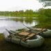 Sampling boats on the bank of the lake.