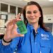 Dr Despina Moschou with LoCKAmp replaceable lab on chip printed circuit board