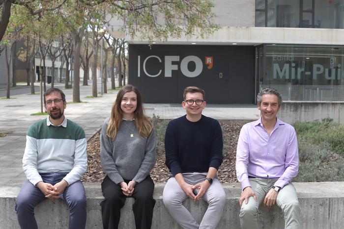 Researchers at ICFO. From left to right: Dr. Lenard Vamos, Julita Poborska, Igor Tyulnev, and Prof. ICREA Jens Biegert. ©ICFO