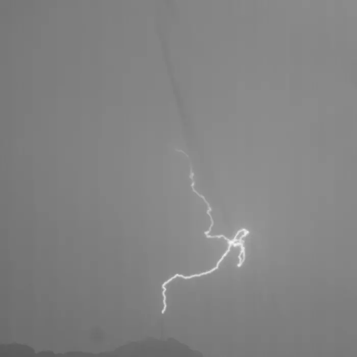 High-speed camera image of an upward positive lightning flash