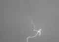 High-speed camera image of an upward positive lightning flash