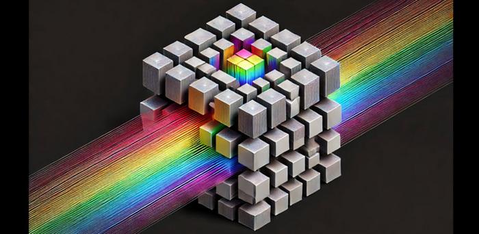 Artistic depiction of a wavelength-multiplexed diffractive optical processor for 3D quantitative phase imaging.