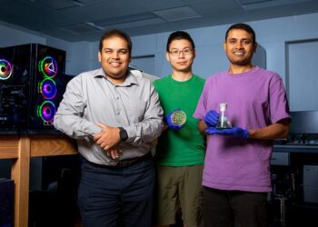 Inspired by the evolution of some of the earliest lifeforms, University of Illinois professor Angad Mehta, left, Yang-Le Gao and Bidhan De led a proof-of-concept study verifying that natural metabolic processes within cyanobacteria-yeast hybrids can be bi