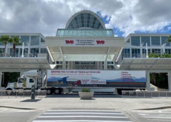 The Virginia Tech Transportation Institute Concept of Operations tractor trailer at the TMC Annual Meeting in Orlando, Florida.