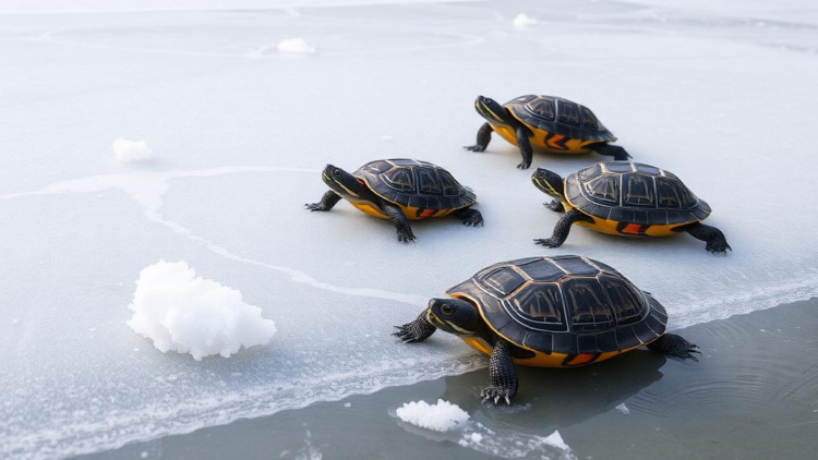 Alien Turtles Break Winter Rules: Pond Sliders Bask Beside Ice in Bucharest Parks