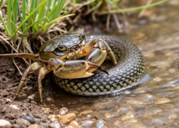 Freshwater Crab Caught Gripping a Live Grass Snake in Rare Sicilian Predation Event