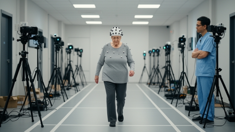 Head movements reveal how aging senses undermine walking stability and drive falls