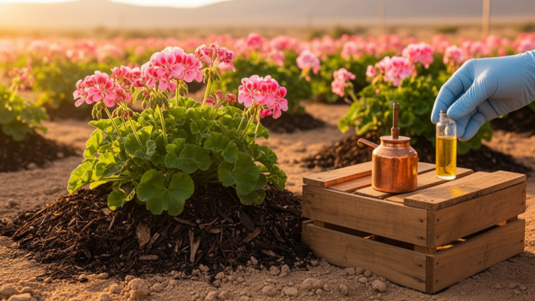 Greenhouse pot study finds Azolla and Moringa extracts improve geranium growth and essential oil output in sandy soil