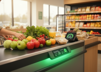 Simulated grocery checkout system estimates 23.4% median emissions reduction, but consumer effects remain unvalidated