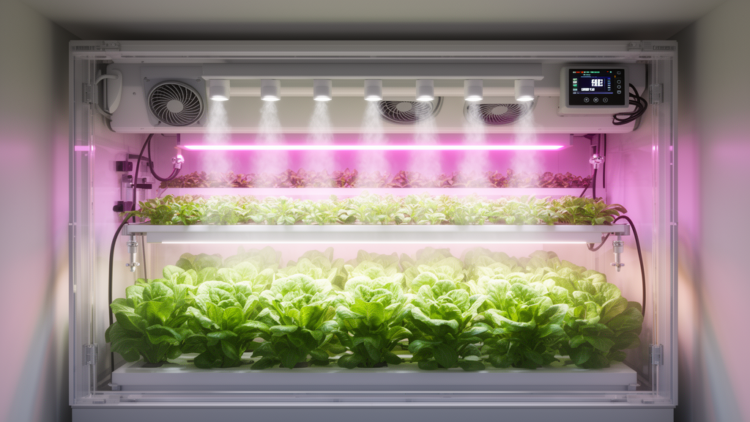 Simulated vertical-farm controller cuts costs by co-optimizing light and climate