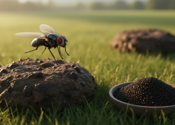 Feed supplement helps dung flies travel farther between pats