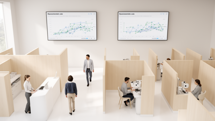 Patient-flow data guides two conceptual layouts in one eye clinic