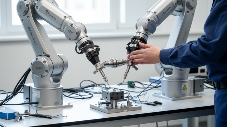 Stiffer coupling speeds bimanual robot teaching without improving placement accuracy