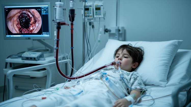 Child with strep toxic shock develops necrotic airways during ECMO