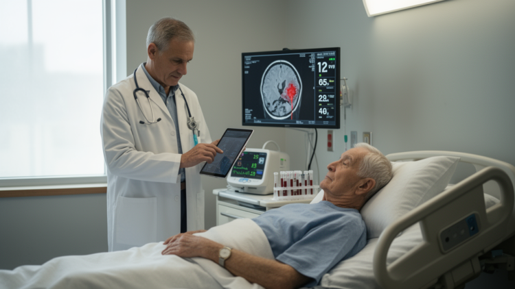 Clinical severity outperforms routine biomarkers for predicting stroke bleeding