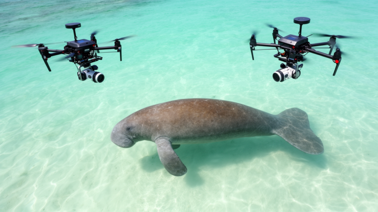 Dual drones improve curved-body measurements of swimming dugongs