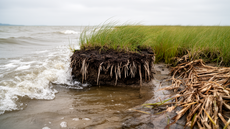 Salt-marsh soil withstands extreme waves while vegetation breaks down