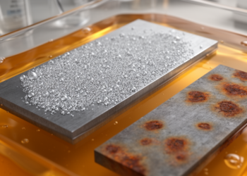 Mixed antimony-aluminum orthophosphate inhibits carbon-steel corrosion in hydrochloric acid