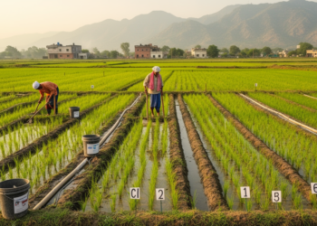 Northern India dry-seeded rice trial links genotype and nitrogen splitting to yield