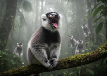 Wild indri lemurs widen mouths as song pitch rises