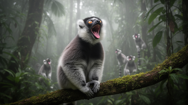 Wild indri lemurs widen mouths as song pitch rises