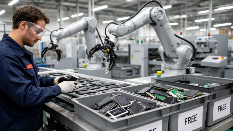 Robots and Humans Team Up to Tear Apart Old Phones in Simulated Recycling Line