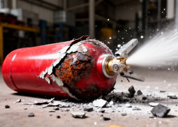 Hidden corrosion beneath a coating caused a fire extinguisher to rupture catastrophically