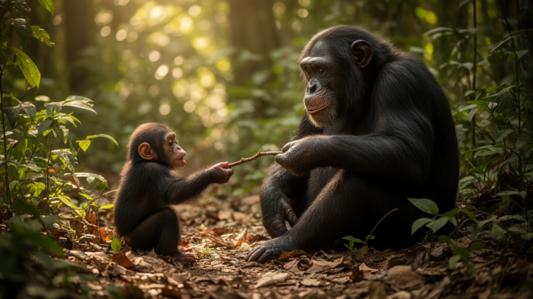 Wild chimpanzee mothers hand tools to infants, footage reveals teaching in action