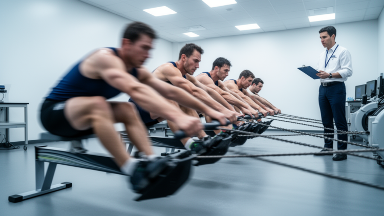Aerobic metabolism dominates but anaerobic surges mark the start of simulated 2000-m rowing races