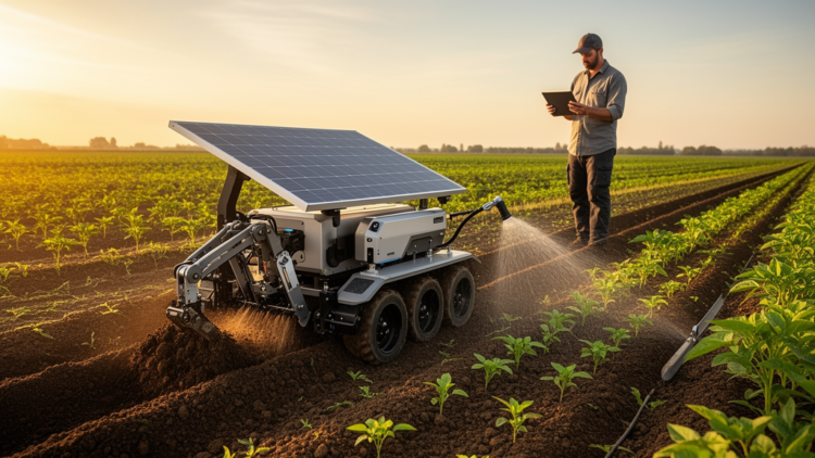 Solar-powered farm robot digs, sows, waters and cuts crops under remote IoT control