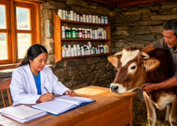Veterinary antimicrobial prescribing tracks diagnosis in Bhutan district records