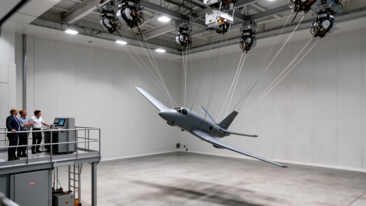 Cable-driven robot suspends aircraft model to test wild post-stall maneuvers