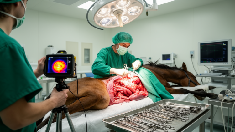 Thermal camera guides colic surgery after wooden stick perforates horse's jejunum