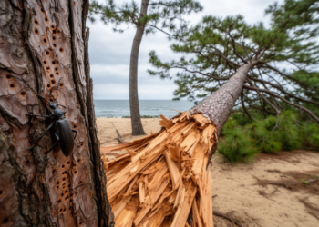 Wood-boring beetle raises bole breakage risk in Japan's coastal forests