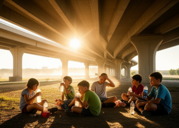 Children Under Bridges Feel Less Heat Than Their Bodies Show