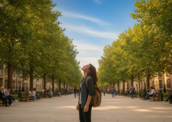 Sky and trees shape campus stress recovery, but more is not better