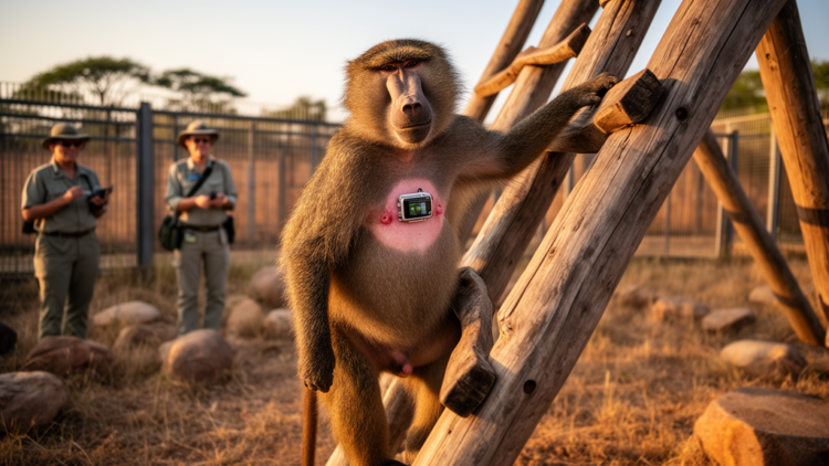 Implanted heart monitors track baboon heart rates and rank-linked activity