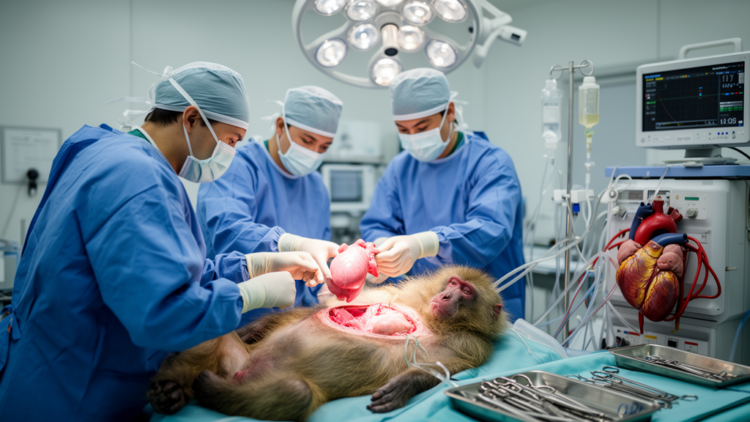 Pig heart transplanted into baboon without any ischemic time